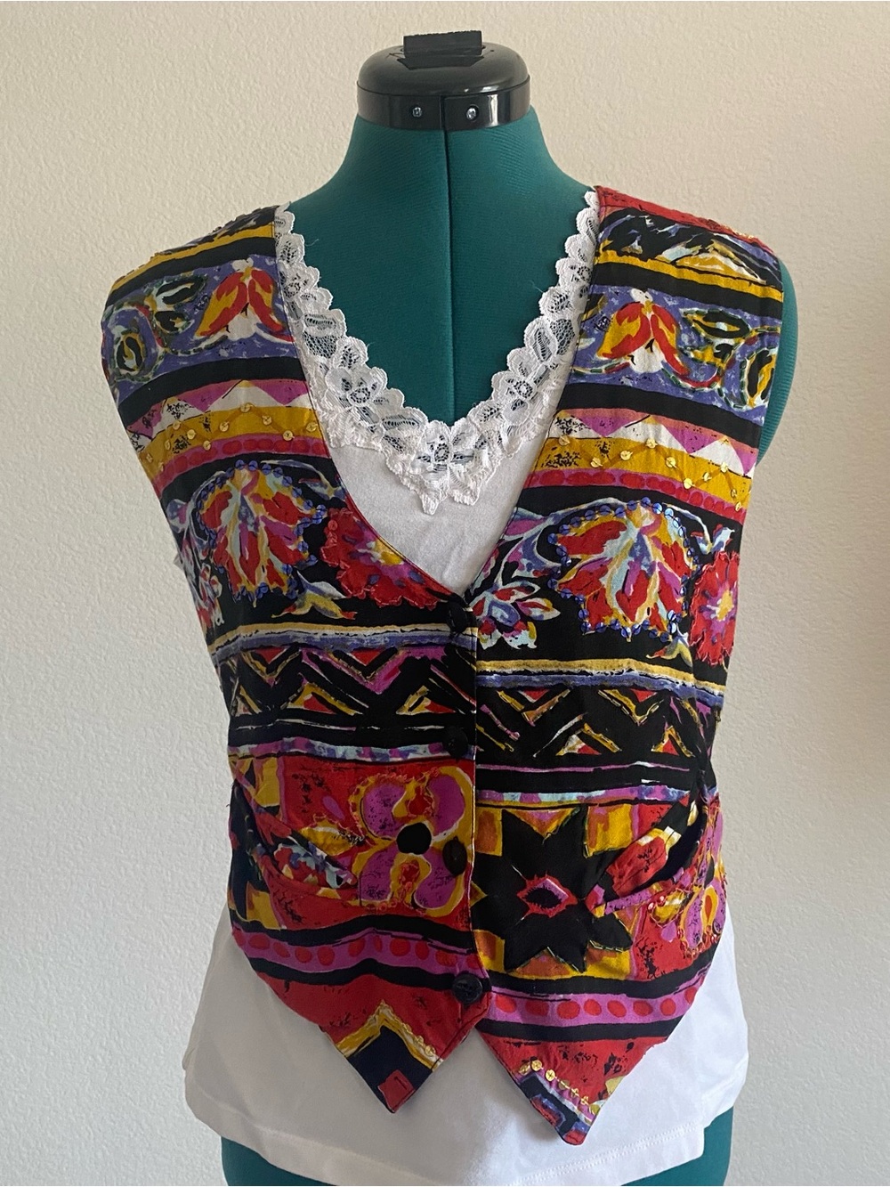Vintge beaded button down vest